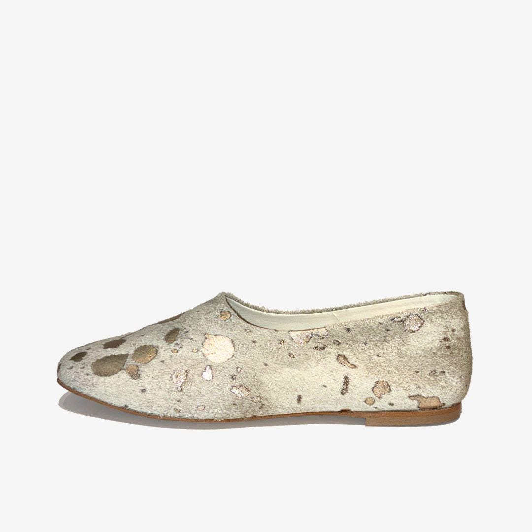 Ursula ballerina calf hair gold & white