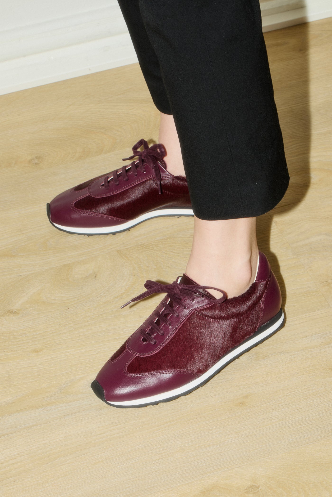 Ariel sneaker burgundy pony hair