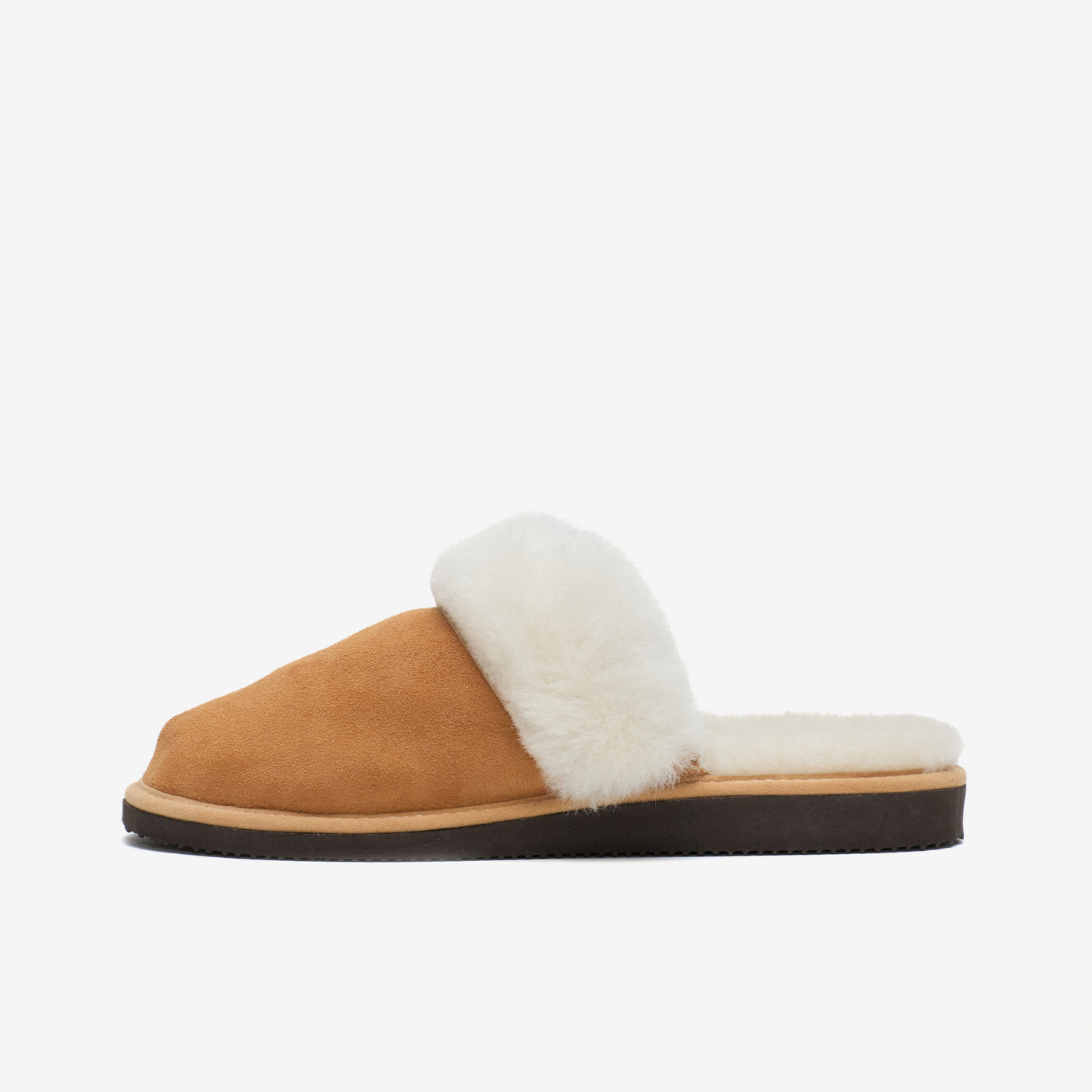 David shearing sheepskin cognac slipper