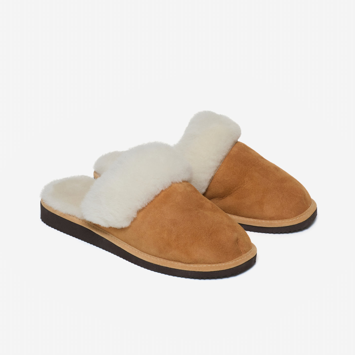 David shearing sheepskin cognac slipper