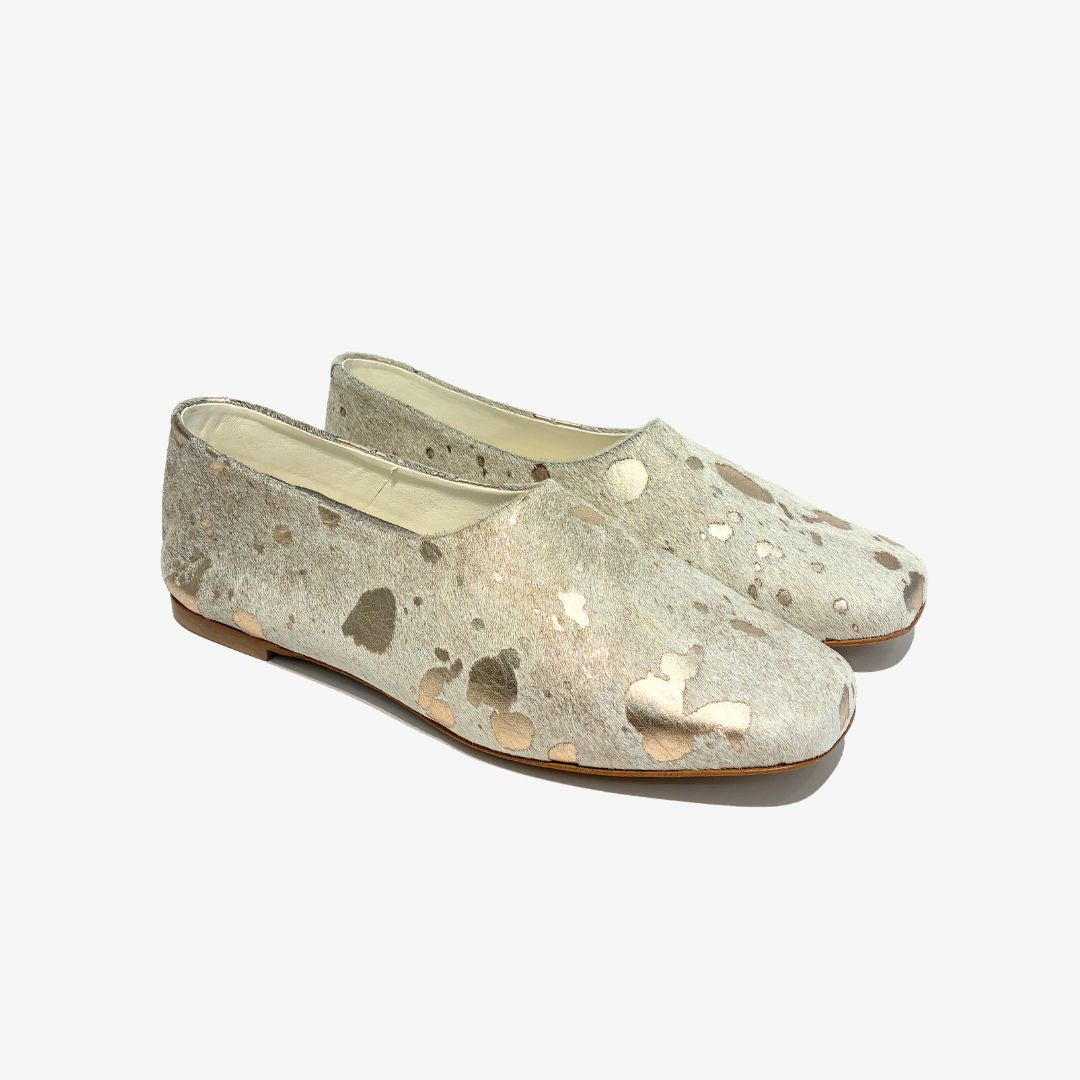 Ursula ballerina calf hair gold & white